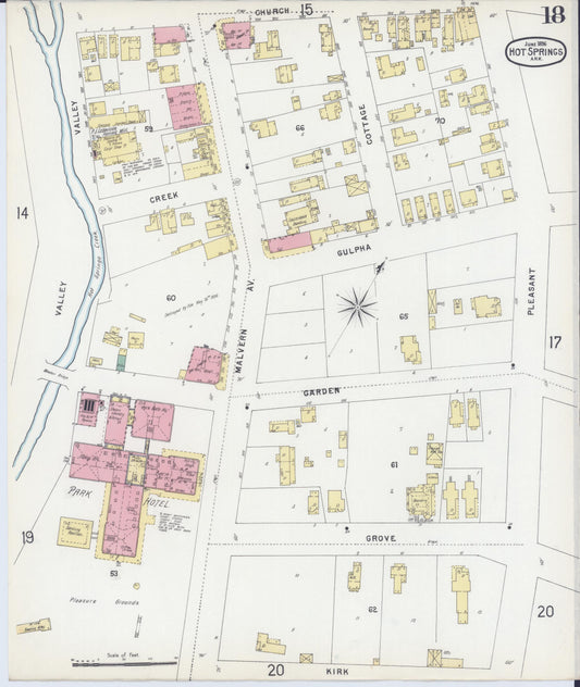 Sanborn Fire Insurance Map from Hot Springs, Garland County, Arkansas (1896), Sheet #0018 - Historic Sanborn Fire Insurance Map Print, vintage old map wall art, antique decor, genealogy gift, Arkansas Arkansas map