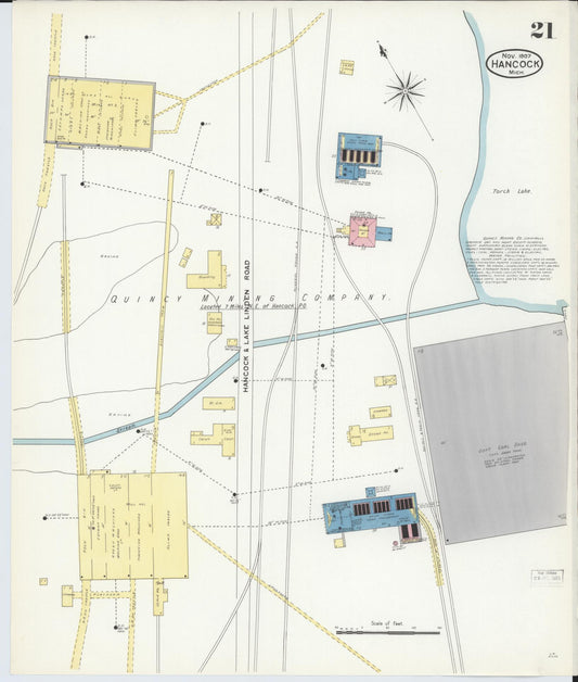 Sanborn Fire Insurance Map from Hancock, Houghton County, Michigan (1907), Sheet #0021 - Historic Sanborn Fire Insurance Map Print, vintage old map wall art, antique decor, genealogy gift, Michigan Michigan map