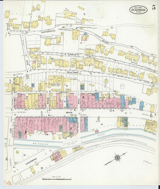 Sanborn Fire Insurance Map from Deadwood, Lawrence County, South Dakota (1909), Sheet #0005 - Historic Sanborn Fire Insurance Map Print, vintage old map wall art, antique decor, genealogy gift, South Dakota South Dakota map