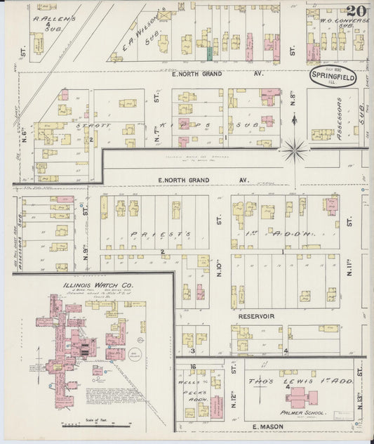 Sanborn Fire Insurance Map from Springfield, Sangamon County, Illinois (1890), Sheet #0020 - Historic Sanborn Fire Insurance Map Print, vintage old map wall art, antique decor, genealogy gift, Illinois Illinois map