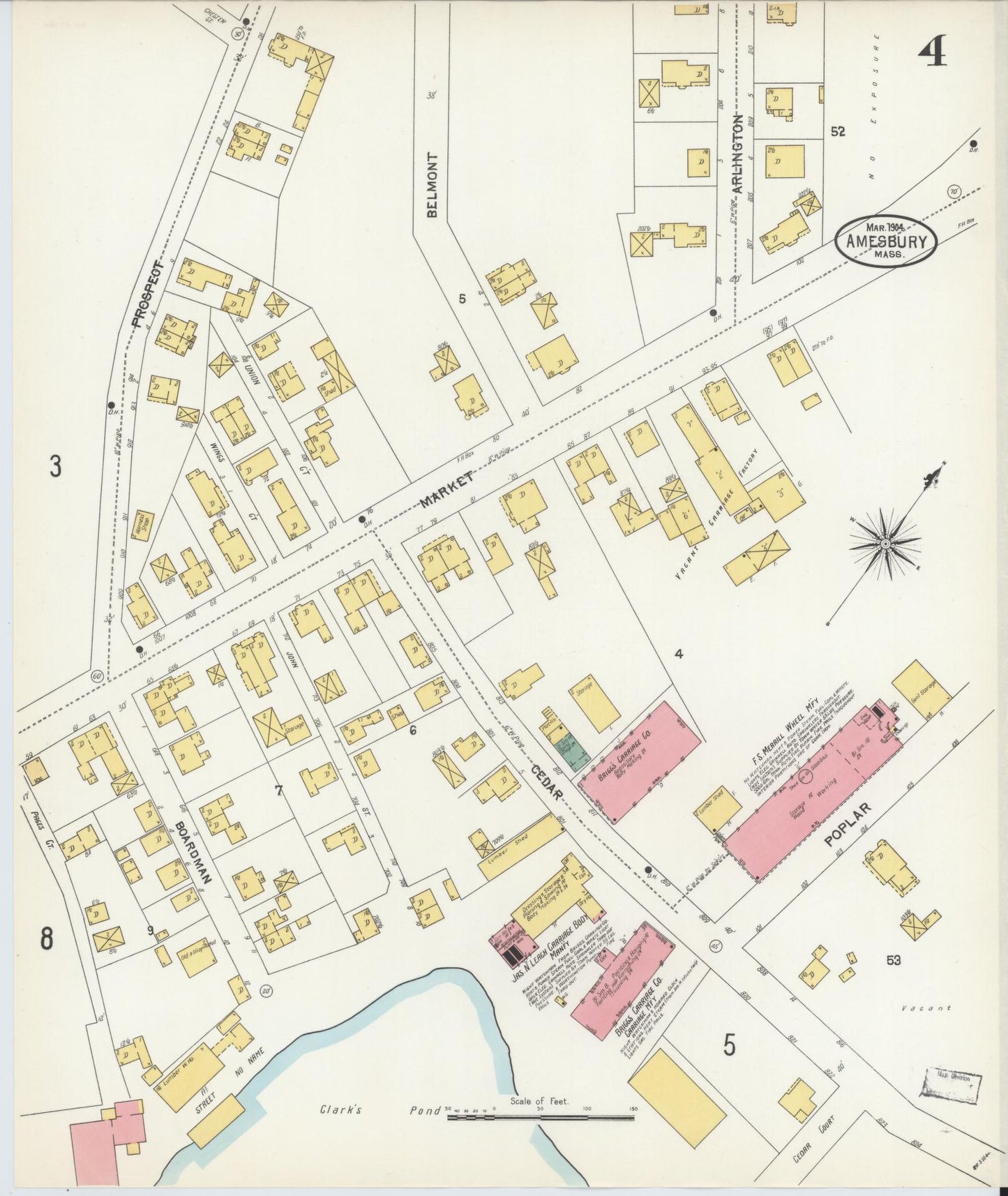 Sanborn Fire Insurance Map from Amesbury, Essex County, Massachusetts (1904), Sheet #0004 - Complete Map Set gallery image, historic Sanborn map, vintage wall art, Massachusetts Massachusetts