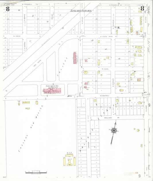 Sanborn Fire Insurance Map from Portales, Roosevelt County, New Mexico (1938), Sheet #0008 - Historic Sanborn Fire Insurance Map Print, vintage old map wall art, antique decor, genealogy gift, New Mexico New Mexico map