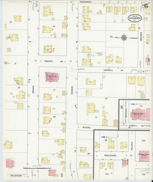 Sanborn Fire Insurance Map from La Grange, Troup County, Georgia (1911), Sheet #0006 - Historic Sanborn Fire Insurance Map Print, vintage old map wall art, antique decor, genealogy gift, Georgia Georgia map