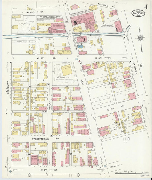 Sanborn Fire Insurance Map from Madison, Jefferson County, Indiana (1911), Sheet #0004 - Historic Sanborn Fire Insurance Map Print, vintage old map wall art, antique decor, genealogy gift, Indiana Indiana map