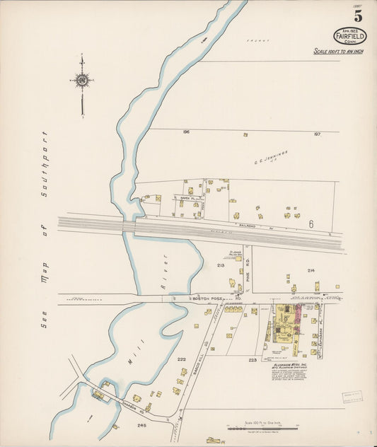 Sanborn Fire Insurance Map from Fairfield, Fairfield County, Connecticut (1922), Sheet #0005 - Historic Sanborn Fire Insurance Map Print, vintage old map wall art, antique decor, genealogy gift, Connecticut Connecticut map