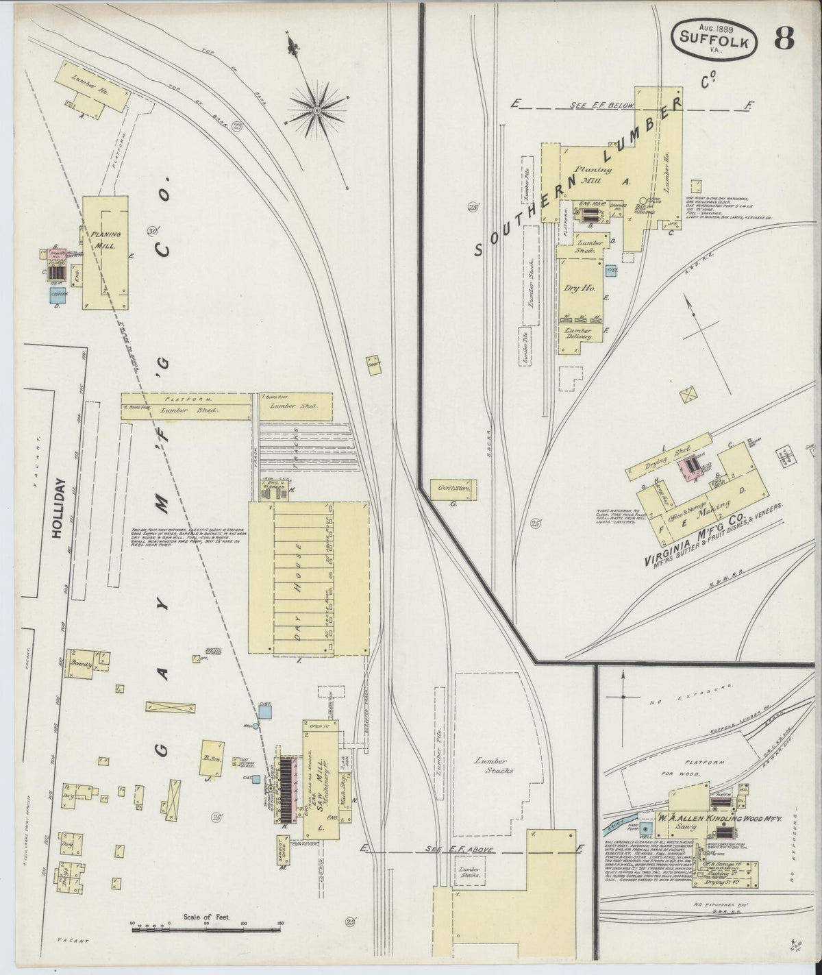 Sanborn Fire Insurance Map from Suffolk, Independent Cities, Virginia (1889), Sheet #0008 - Historic Sanborn Fire Insurance Map Print, vintage old map wall art, antique decor, genealogy gift, Virginia Virginia map