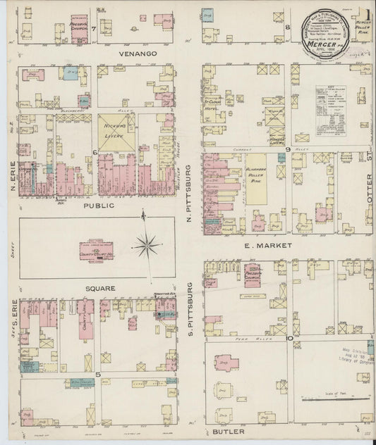 Sanborn Fire Insurance Map from Mercer, Mercer County, Pennsylvania (1886), Sheet #0001 - Historic Sanborn Fire Insurance Map Print, vintage old map wall art, antique decor, genealogy gift, Pennsylvania Pennsylvania map
