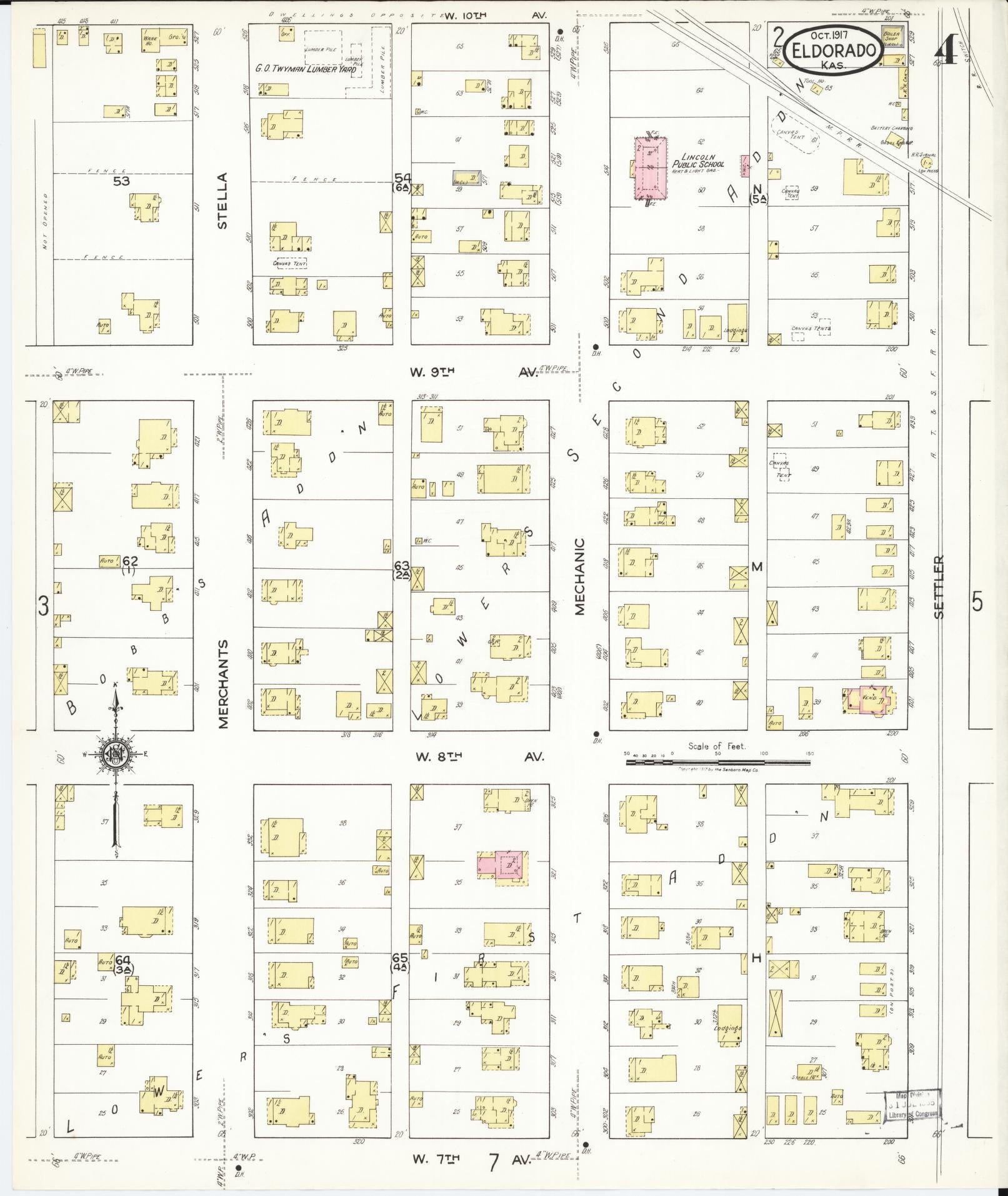 Sanborn Fire Insurance Map from El Dorado, Butler County, Kansas (1917), Sheet #0004 - Complete Map Set gallery image, historic Sanborn map, vintage wall art, Kansas Kansas