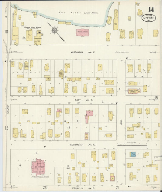 Sanborn Fire Insurance Map from Neenah, Winnebago County, Wisconsin (1913), Sheet #0014 - Historic Sanborn Fire Insurance Map Print, vintage old map wall art, antique decor, genealogy gift, Wisconsin Wisconsin map