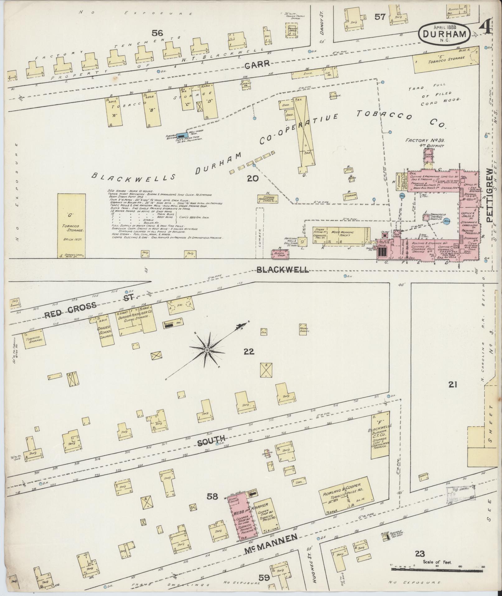 Sanborn Fire Insurance Map from Durham, Durham County, North Carolina (1888), Sheet #0004 - Complete Map Set gallery image, historic Sanborn map, vintage wall art, North Carolina North Carolina