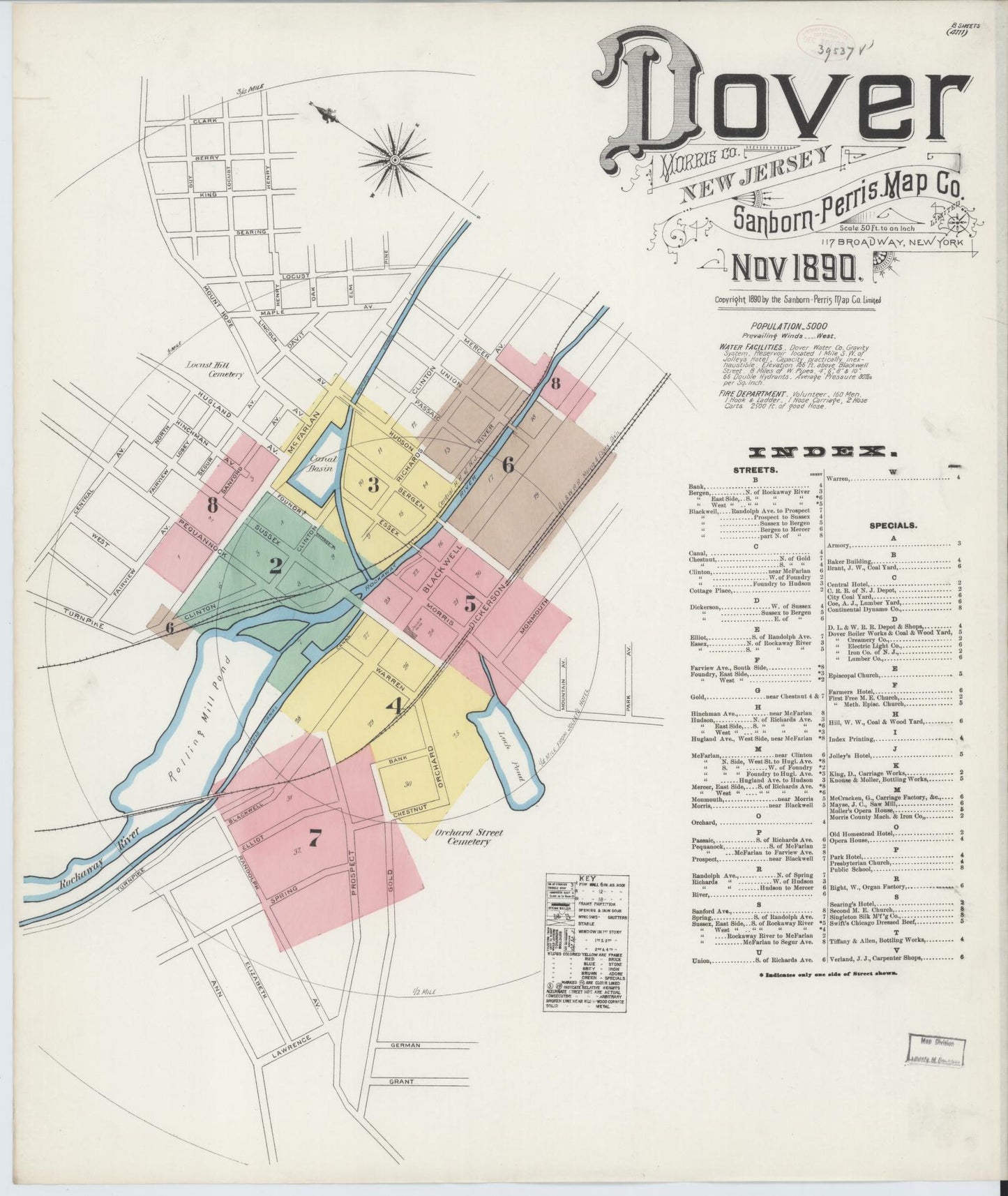 Sanborn Fire Insurance Map from Dover, Morris County, New Jersey. (1890) – Historic Sanborn Fire Insurance Map Print