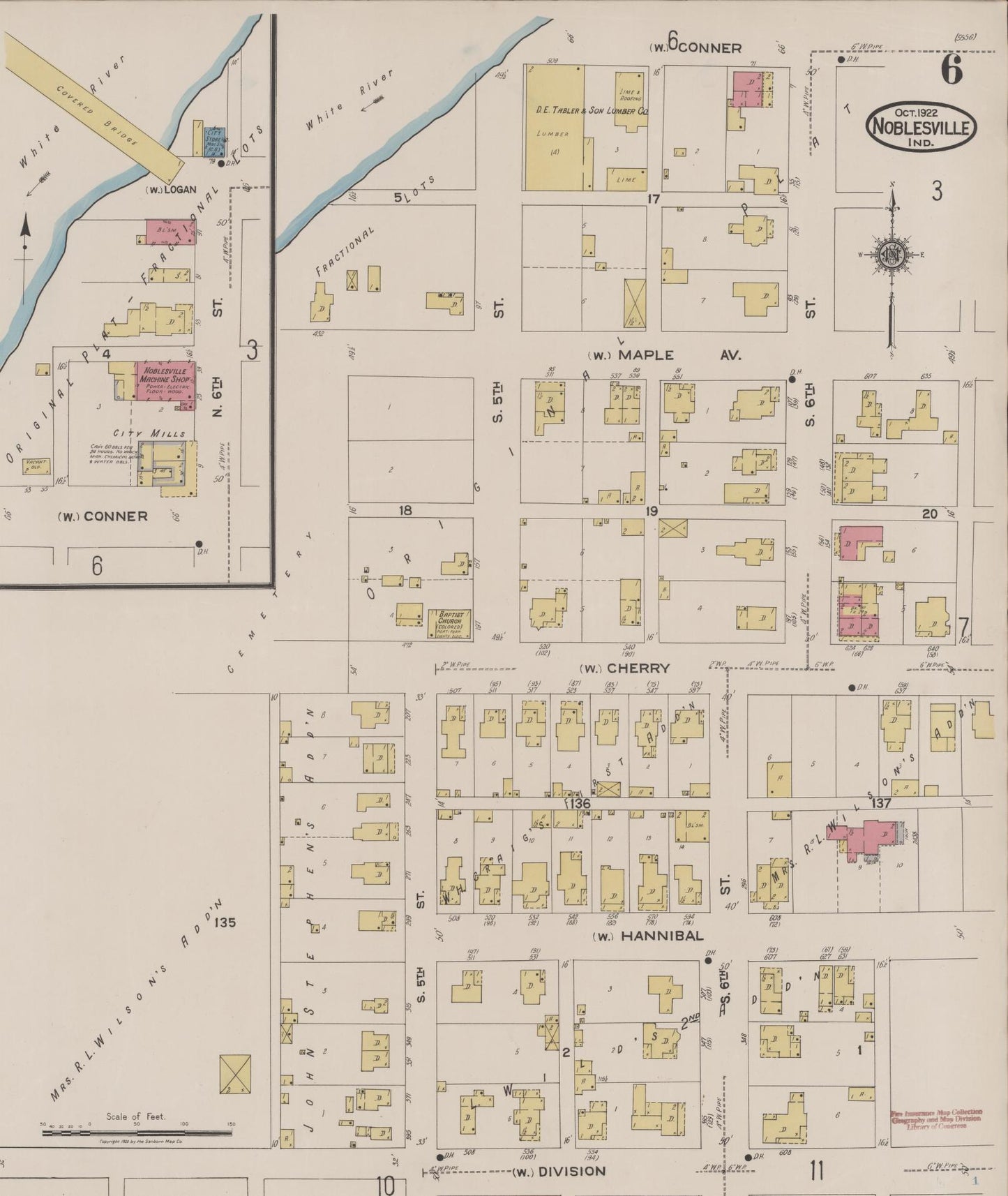 Sanborn Fire Insurance Map from Noblesville, Hamilton County, Indiana (1922), Sheet #0006 - Complete Map Set gallery image, historic Sanborn map, vintage wall art, Indiana Indiana