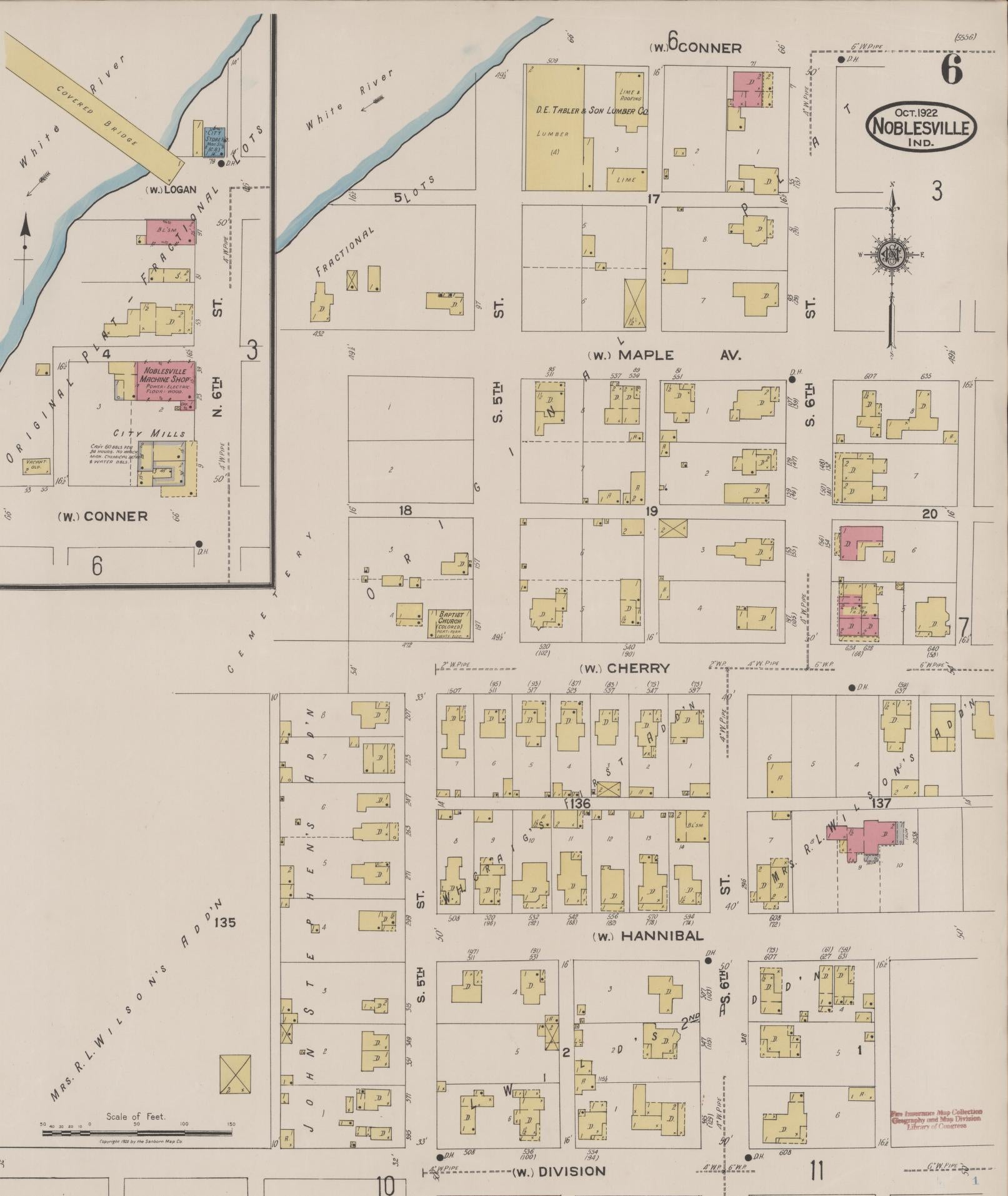 Sanborn Fire Insurance Map from Noblesville, Hamilton County, Indiana (1922), Sheet #0006 - Complete Map Set gallery image, historic Sanborn map, vintage wall art, Indiana Indiana