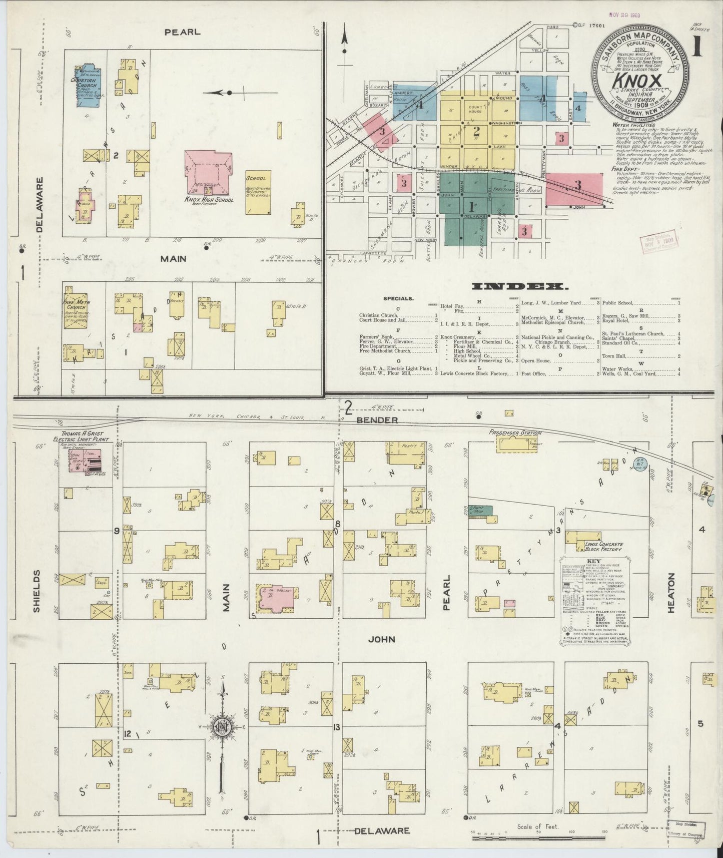 Sanborn Fire Insurance Map from Knox, Starke County, Indiana (1909), Sheet #0001 - Complete Map Set gallery image, historic Sanborn map, vintage wall art, Indiana Indiana