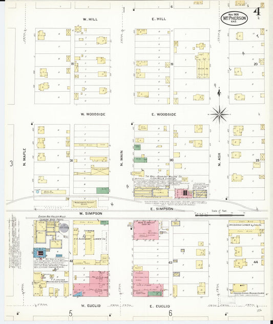 Sanborn Fire Insurance Map from Mcpherson, Mcpherson County, Kansas (1908), Sheet #0004 - Historic Sanborn Fire Insurance Map Print, vintage old map wall art, antique decor, genealogy gift, Kansas Kansas map