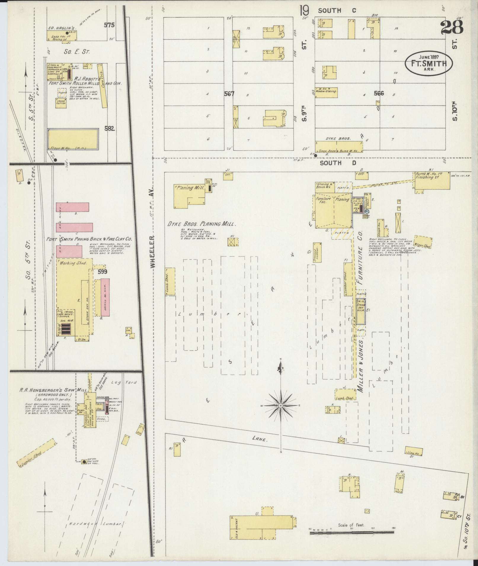 Sanborn Fire Insurance Map from Fort Smith, Sebastian County, Arkansas (1897), Sheet #0028 - Historic Sanborn Fire Insurance Map Print, vintage old map wall art, antique decor, genealogy gift, Arkansas Arkansas map