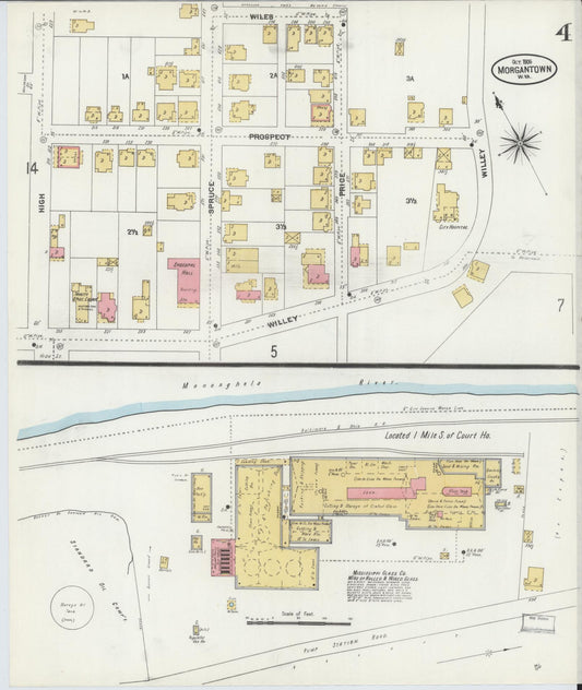 Sanborn Fire Insurance Map from Morgantown, Monongalia County, West Virginia (1906), Sheet #0004 - Historic Sanborn Fire Insurance Map Print, vintage old map wall art, antique decor, genealogy gift, West Virginia West Virginia map