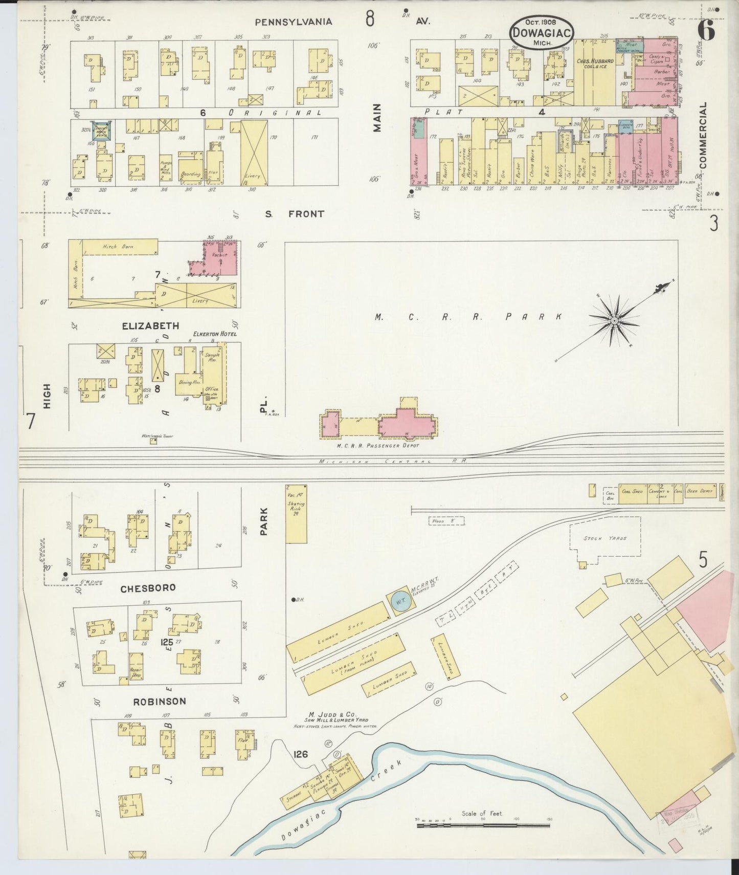 Sanborn Fire Insurance Map from Dowagiac, Cass County, Michigan (1908), Sheet #0006 - Complete Map Set gallery image, historic Sanborn map, vintage wall art, Michigan Michigan