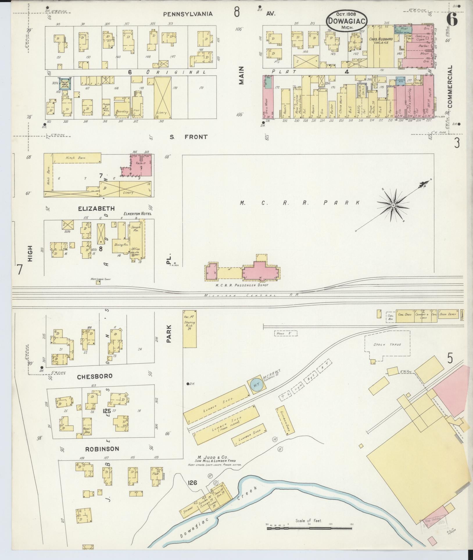 Sanborn Fire Insurance Map from Dowagiac, Cass County, Michigan (1908), Sheet #0006 - Complete Map Set gallery image, historic Sanborn map, vintage wall art, Michigan Michigan