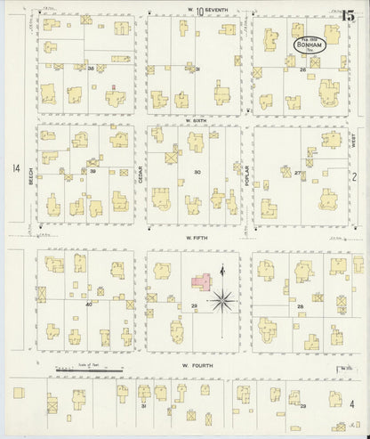 Sanborn Fire Insurance Map from Bonham, Fannin County, Texas (1909), Sheet #0015 - Complete Map Set gallery image, historic Sanborn map, vintage wall art, Texas Texas