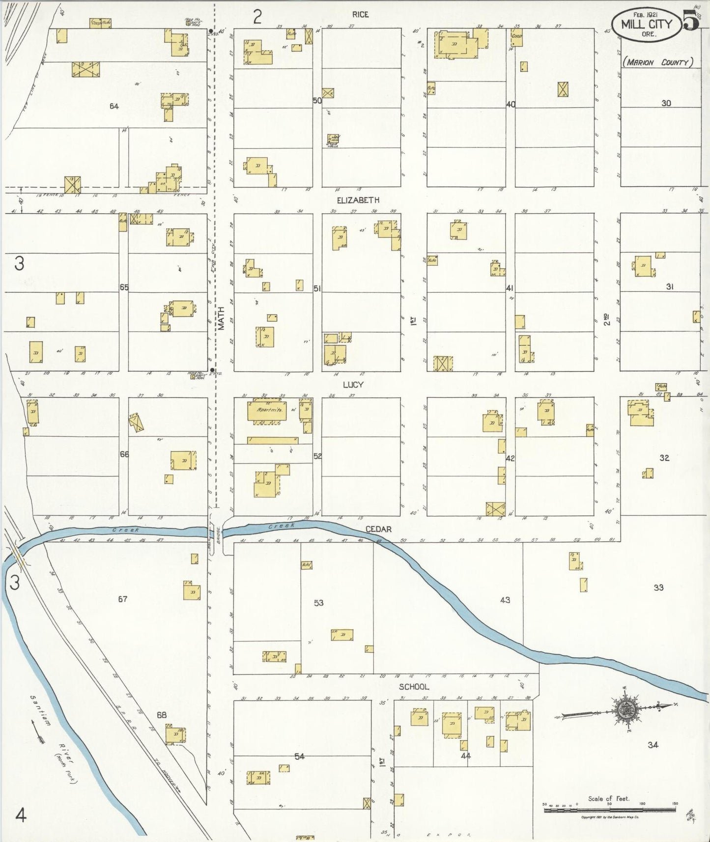 Sanborn Fire Insurance Map from Mill City, Linn And Marion Counties, Oregon (1921), Sheet #0005 - Complete Map Set gallery image, historic Sanborn map, vintage wall art, Oregon Oregon