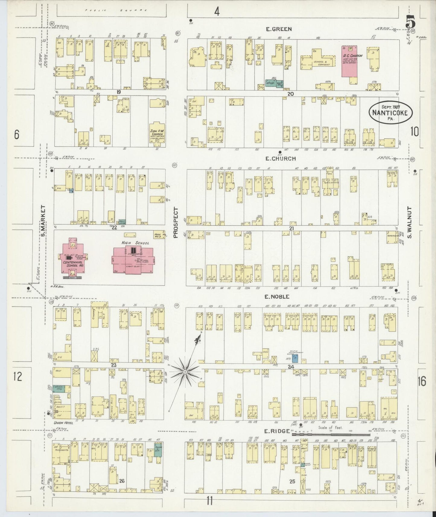 Sanborn Fire Insurance Map from Nanticoke, Luzerne County, Pennsylvania (1907), Sheet #0005 - Historic Sanborn Fire Insurance Map Print, vintage old map wall art, antique decor, genealogy gift, Pennsylvania Pennsylvania map