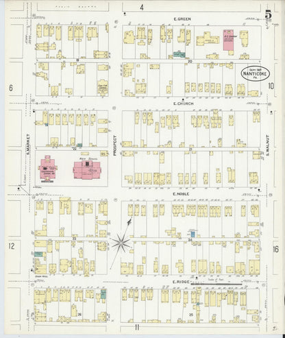 Sanborn Fire Insurance Map from Nanticoke, Luzerne County, Pennsylvania (1907), Sheet #0005 - Historic Sanborn Fire Insurance Map Print, vintage old map wall art, antique decor, genealogy gift, Pennsylvania Pennsylvania map