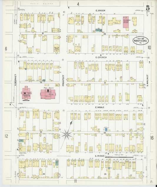 Sanborn Fire Insurance Map from Nanticoke, Luzerne County, Pennsylvania (1907), Sheet #0005 - Historic Sanborn Fire Insurance Map Print, vintage old map wall art, antique decor, genealogy gift, Pennsylvania Pennsylvania map