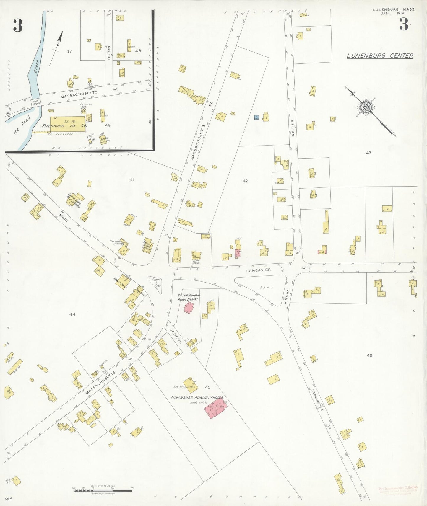 Sanborn Fire Insurance Map from Lunenburg, Worcester County, Massachusetts (1936), Sheet #0003 - Complete Map Set gallery image, historic Sanborn map, vintage wall art, Massachusetts Massachusetts
