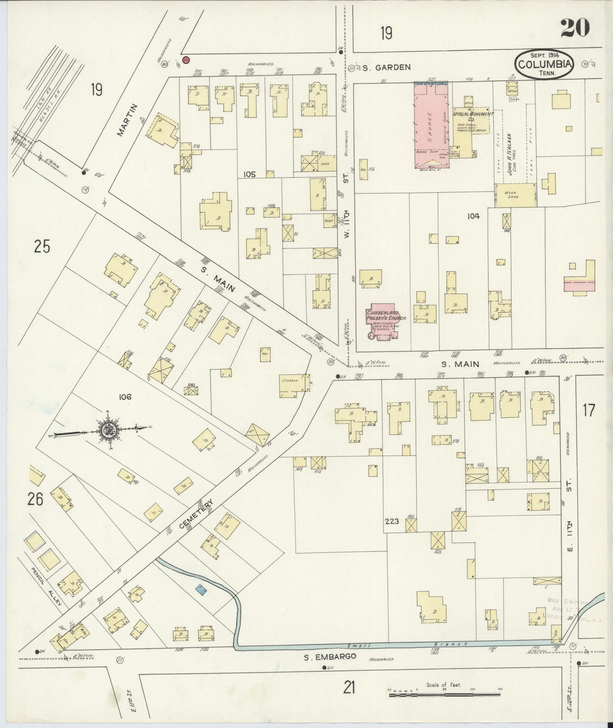 Sanborn Fire Insurance Map from Columbia, Maury County, Tennessee (1914), Sheet #0020 - Complete Map Set gallery image, historic Sanborn map, vintage wall art, Tennessee Tennessee