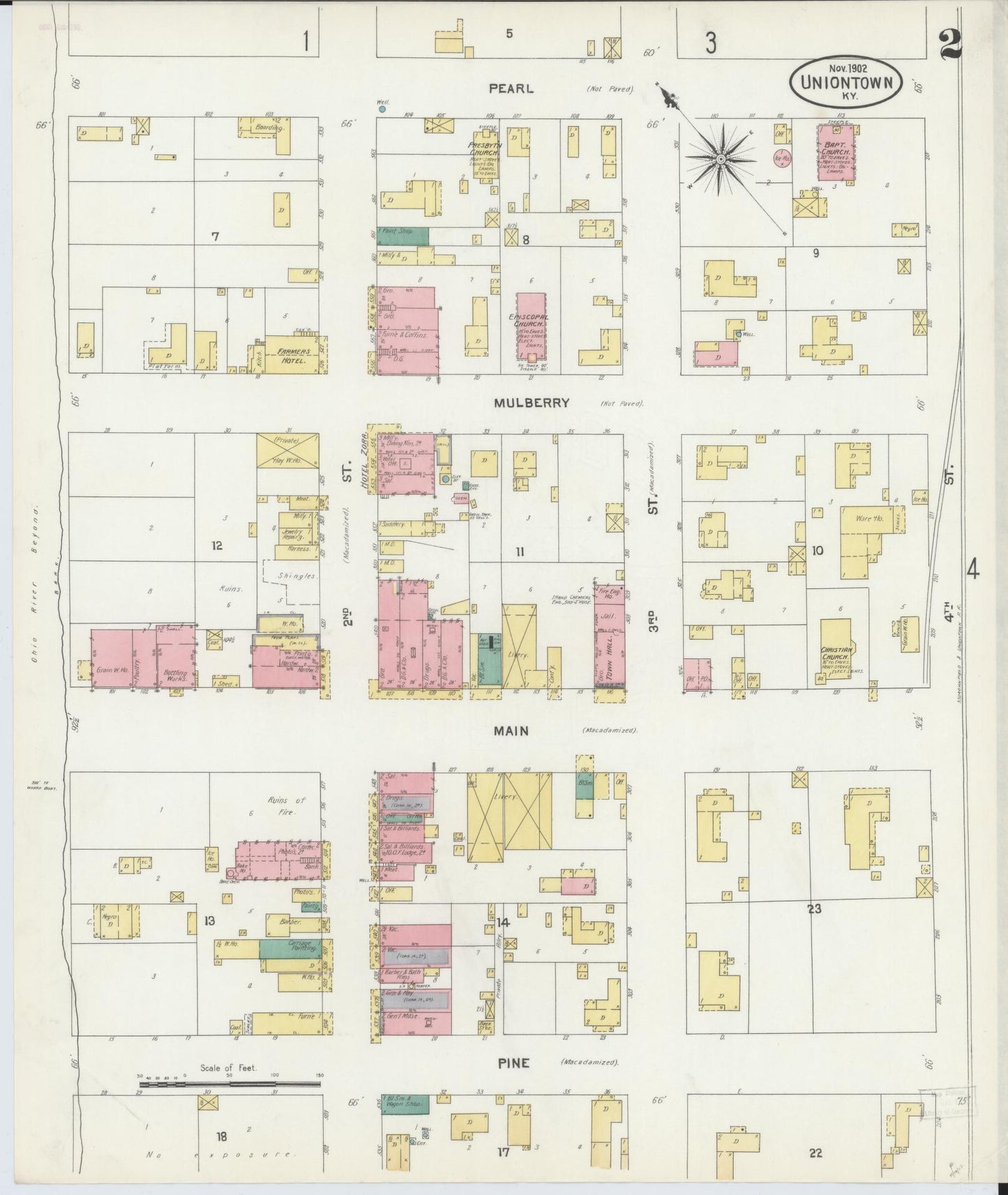 Sanborn Fire Insurance Map from Uniontown, Union County, Kentucky (1903), Sheet #0002 - Complete Map Set gallery image, historic Sanborn map, vintage wall art, Kentucky Kentucky