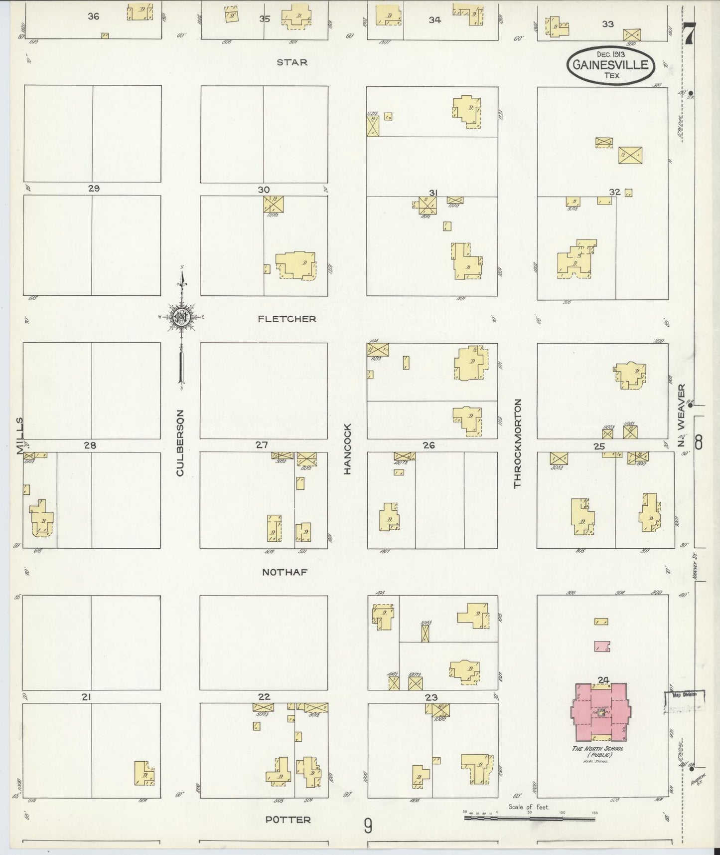 Sanborn Fire Insurance Map from Gainesville, Cooke County, Texas (1913), Sheet #0007 - Complete Map Set gallery image, historic Sanborn map, vintage wall art, Texas Texas