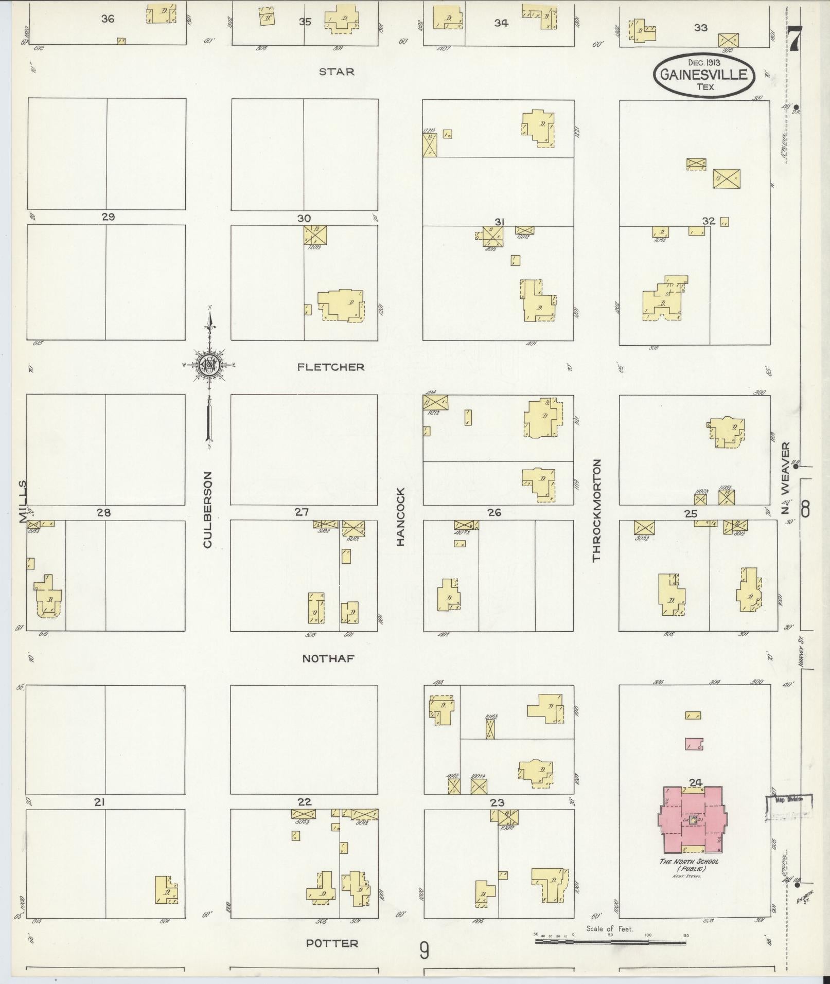 Sanborn Fire Insurance Map from Gainesville, Cooke County, Texas (1913), Sheet #0007 - Complete Map Set gallery image, historic Sanborn map, vintage wall art, Texas Texas