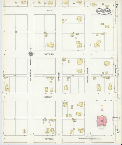 Sanborn Fire Insurance Map from Gainesville, Cooke County, Texas (1913), Sheet #0007 - Complete Map Set gallery image, historic Sanborn map, vintage wall art, Texas Texas