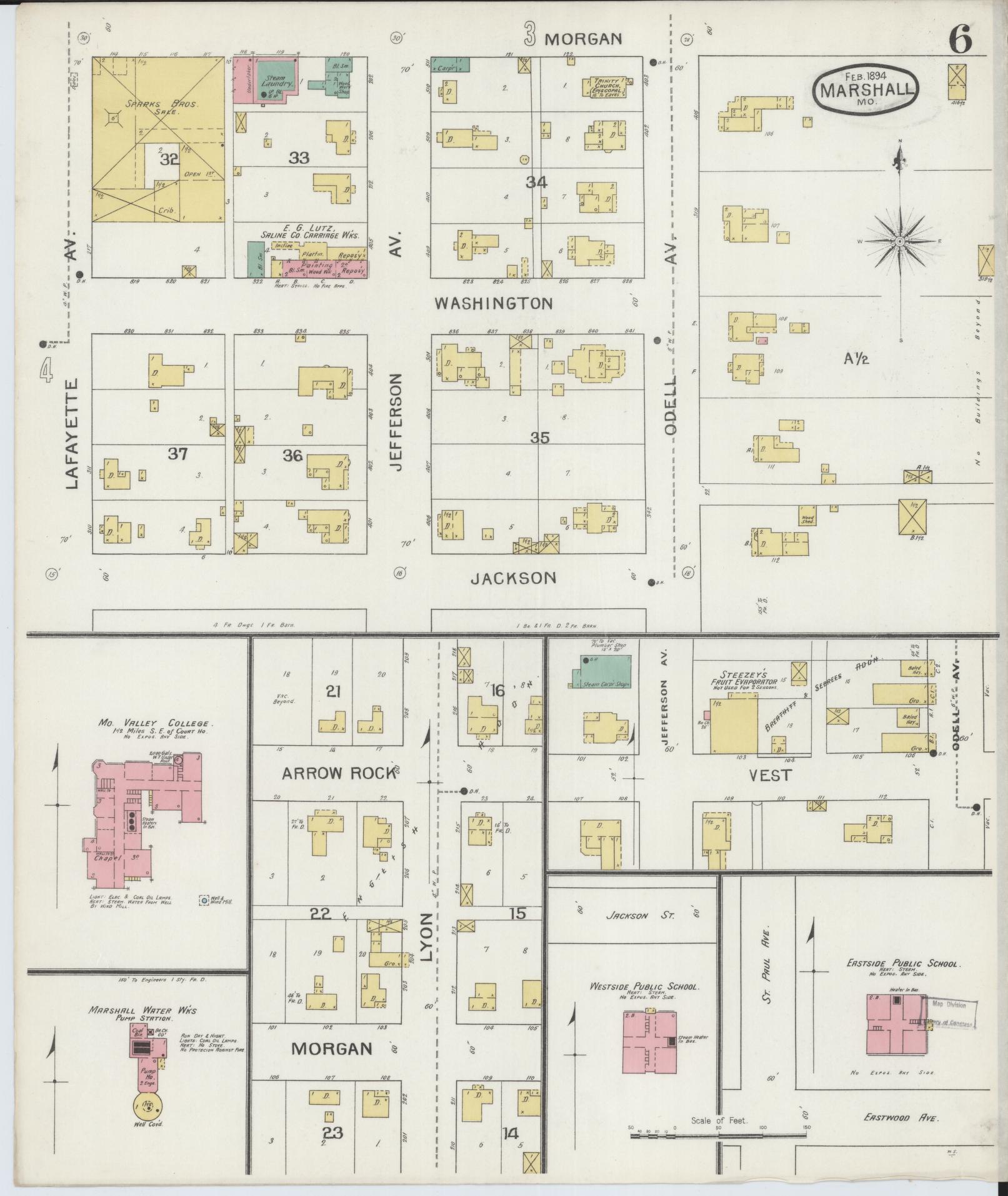 Sanborn Fire Insurance Map from Marshall, Saline County, Missouri (1894), Sheet #0006 - Complete Map Set gallery image, historic Sanborn map, vintage wall art, Missouri Missouri