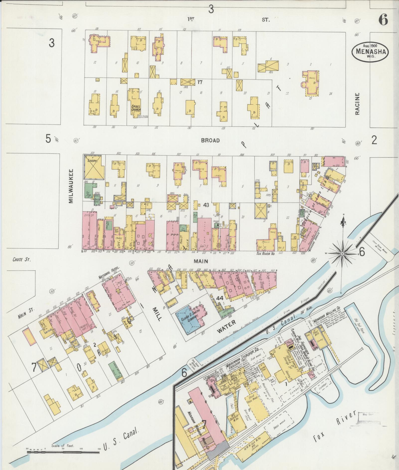 Sanborn Fire Insurance Map from Menasha, Winnebago County, Wisconsin (1900), Sheet #0006 - Complete Map Set gallery image, historic Sanborn map, vintage wall art, Wisconsin Wisconsin