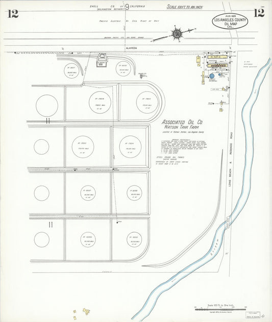 Sanborn Fire Insurance Map from Los Angeles Co., Los Angeles County, California (1924), Sheet #0012 - Historic Sanborn Fire Insurance Map Print, vintage old map wall art, antique decor, genealogy gift, California California map