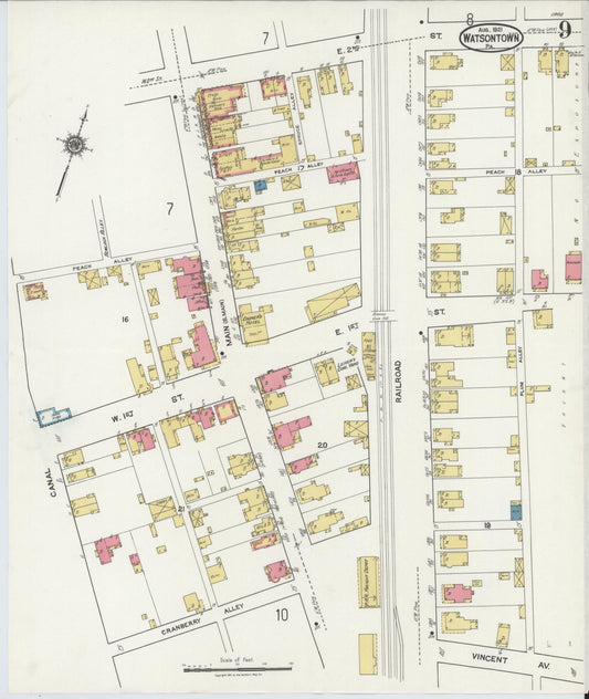 Sanborn Fire Insurance Map from Watsontown, Northumberland County, Pennsylvania (1921), Sheet #0009 - Historic Sanborn Fire Insurance Map Print, vintage old map wall art, antique decor, genealogy gift, Pennsylvania Pennsylvania map