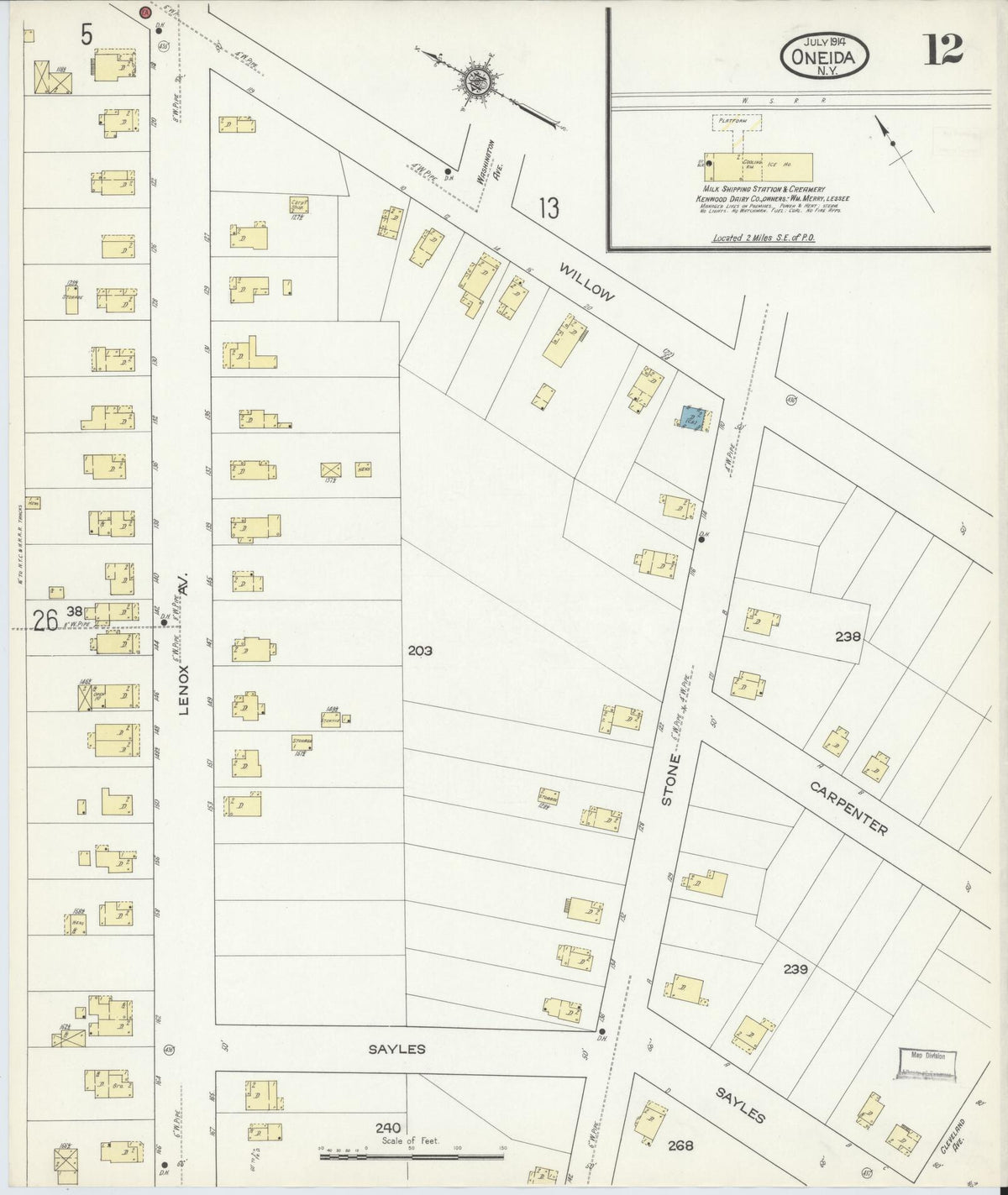 Sanborn Fire Insurance Map from Oneida, Madison County, New York (1914), Sheet #0012 - Historic Sanborn Fire Insurance Map Print, vintage old map wall art, antique decor, genealogy gift, New York New York map
