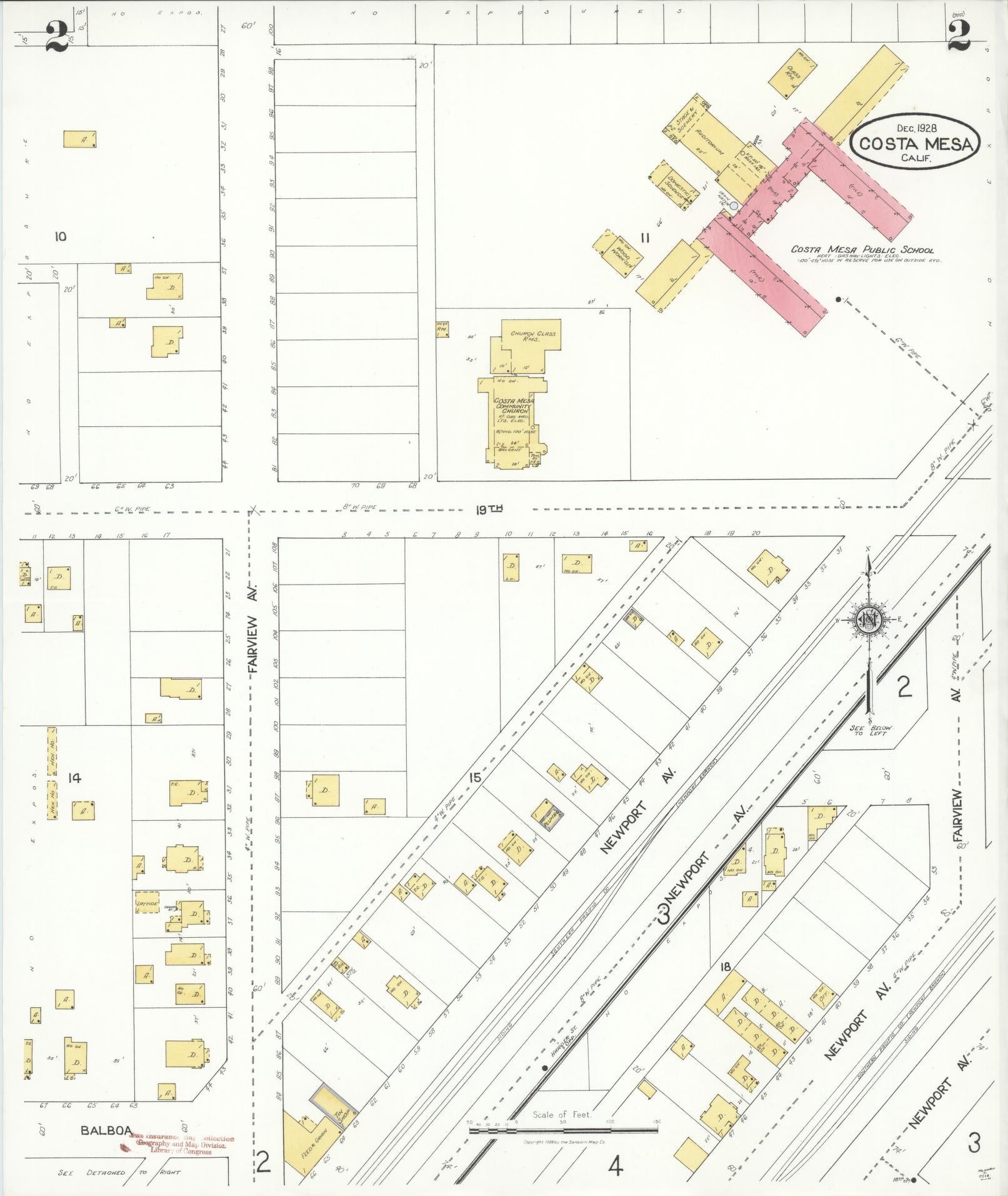 Sanborn Fire Insurance Map from Costa Mesa, Orange County, California (1928), Sheet #0002 - Historic Sanborn Fire Insurance Map Print, vintage old map wall art, antique decor, genealogy gift, California California map