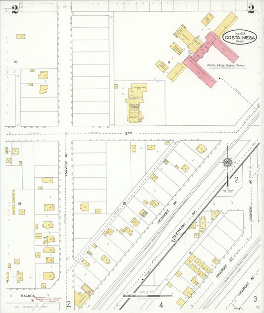 Sanborn Fire Insurance Map from Costa Mesa, Orange County, California (1928), Sheet #0002 - Historic Sanborn Fire Insurance Map Print, vintage old map wall art, antique decor, genealogy gift, California California map