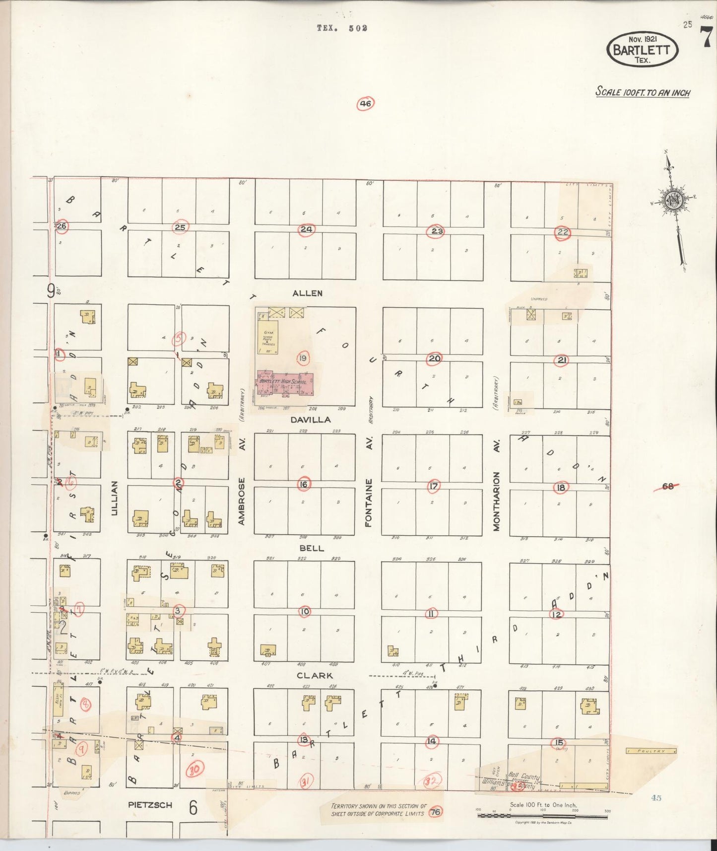 Sanborn Fire Insurance Map from Bartlett, Bell and Williamson Counties, Texas (1940), Sheet #0007 - Historic Sanborn Fire Insurance Map Print, vintage old map wall art, antique decor, genealogy gift, Texas Texas map
