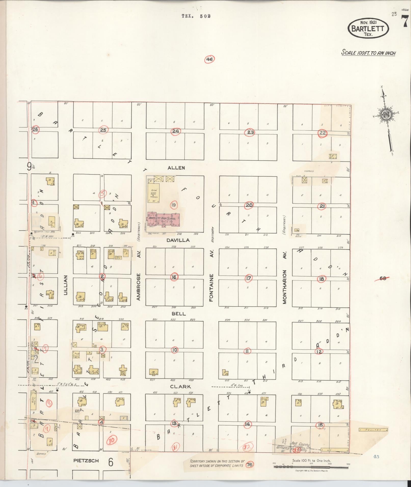 Sanborn Fire Insurance Map from Bartlett, Bell and Williamson Counties, Texas (1940), Sheet #0007 - Historic Sanborn Fire Insurance Map Print, vintage old map wall art, antique decor, genealogy gift, Texas Texas map