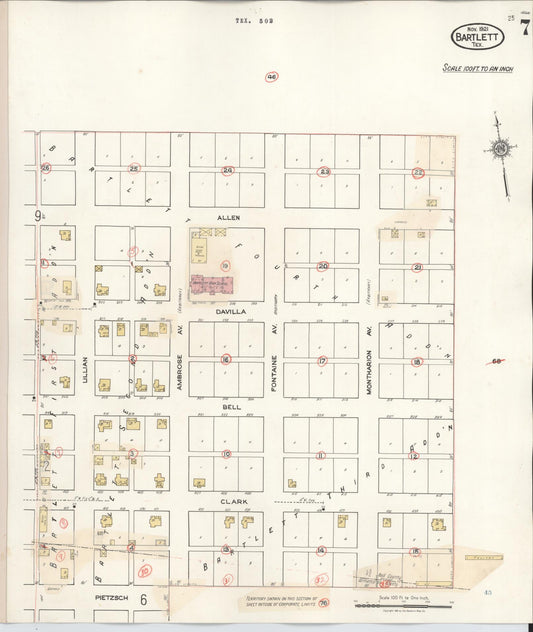 Sanborn Fire Insurance Map from Bartlett, Bell and Williamson Counties, Texas (1940), Sheet #0007 - Historic Sanborn Fire Insurance Map Print, vintage old map wall art, antique decor, genealogy gift, Texas Texas map
