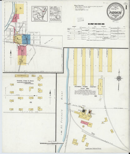 Sanborn Fire Insurance Map from Parkin, Cross County, Arkansas (1921), Sheet #0001 - Complete Map Set gallery image, historic Sanborn map, vintage wall art, Arkansas Arkansas
