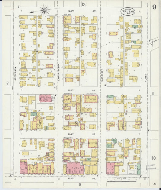 Sanborn Fire Insurance Map from Wausau, Marathon County, Wisconsin (1898), Sheet #0009 - Historic Sanborn Fire Insurance Map Print, vintage old map wall art, antique decor, genealogy gift, Wisconsin Wisconsin map