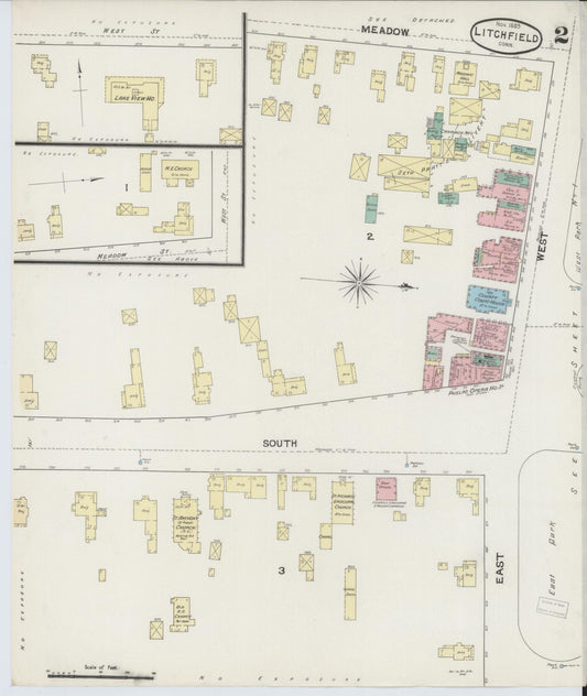 Sanborn Fire Insurance Map from Litchfield, Litchfield County, Connecticut (1889), Sheet #0002 - Historic Sanborn Fire Insurance Map Print, vintage old map wall art, antique decor, genealogy gift, Connecticut Connecticut map