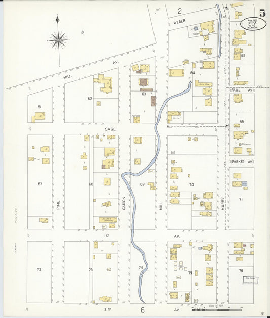 Sanborn Fire Insurance Map from Ely, White Pine County, Nevada (1907), Sheet #0005 - Historic Sanborn Fire Insurance Map Print, vintage old map wall art, antique decor, genealogy gift, Nevada Nevada map
