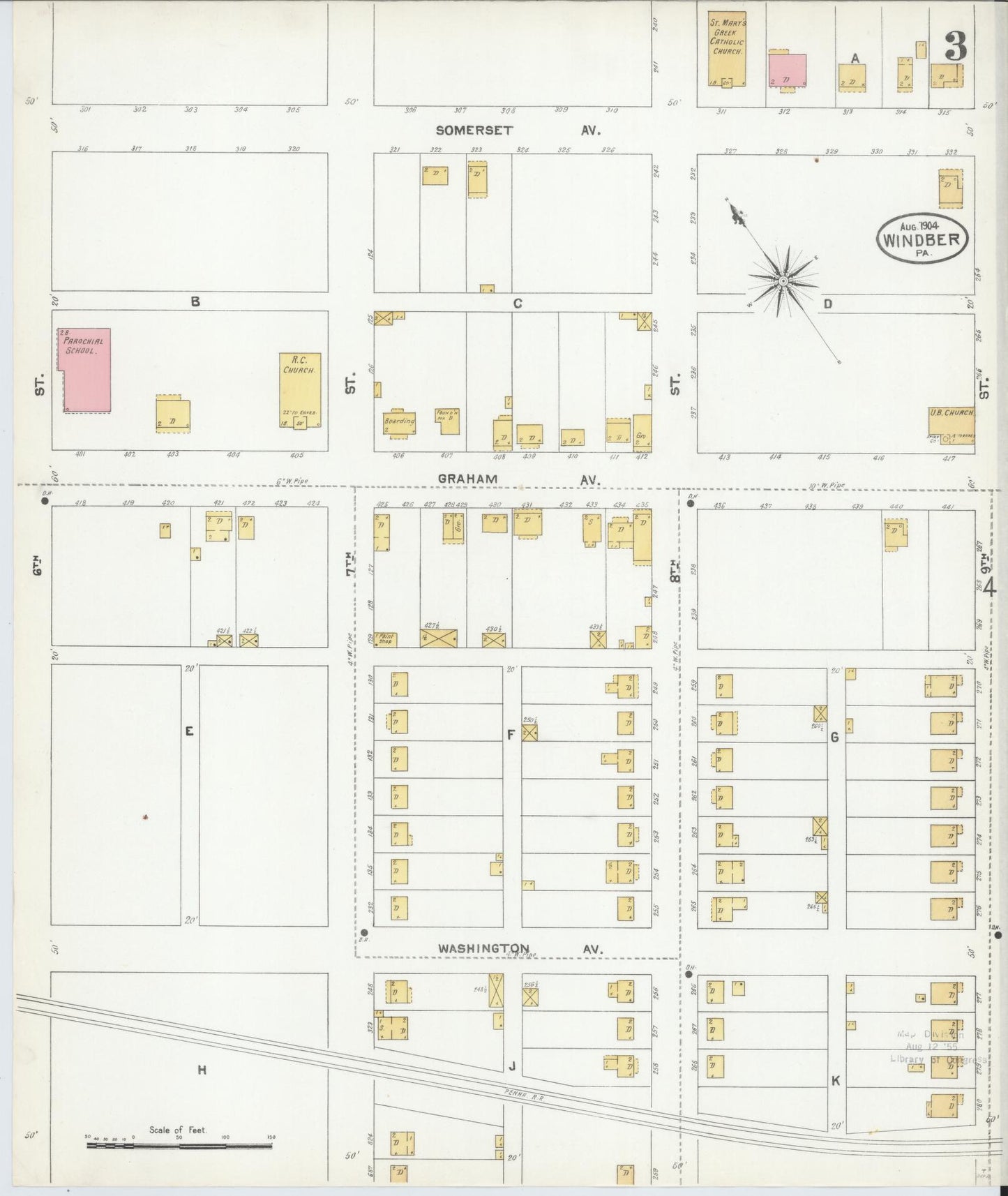 Sanborn Fire Insurance Map from Windber, Somerset County, Pennsylvania (1904), Sheet #0003 - Historic Sanborn Fire Insurance Map Print, vintage old map wall art, antique decor, genealogy gift, Pennsylvania Pennsylvania map