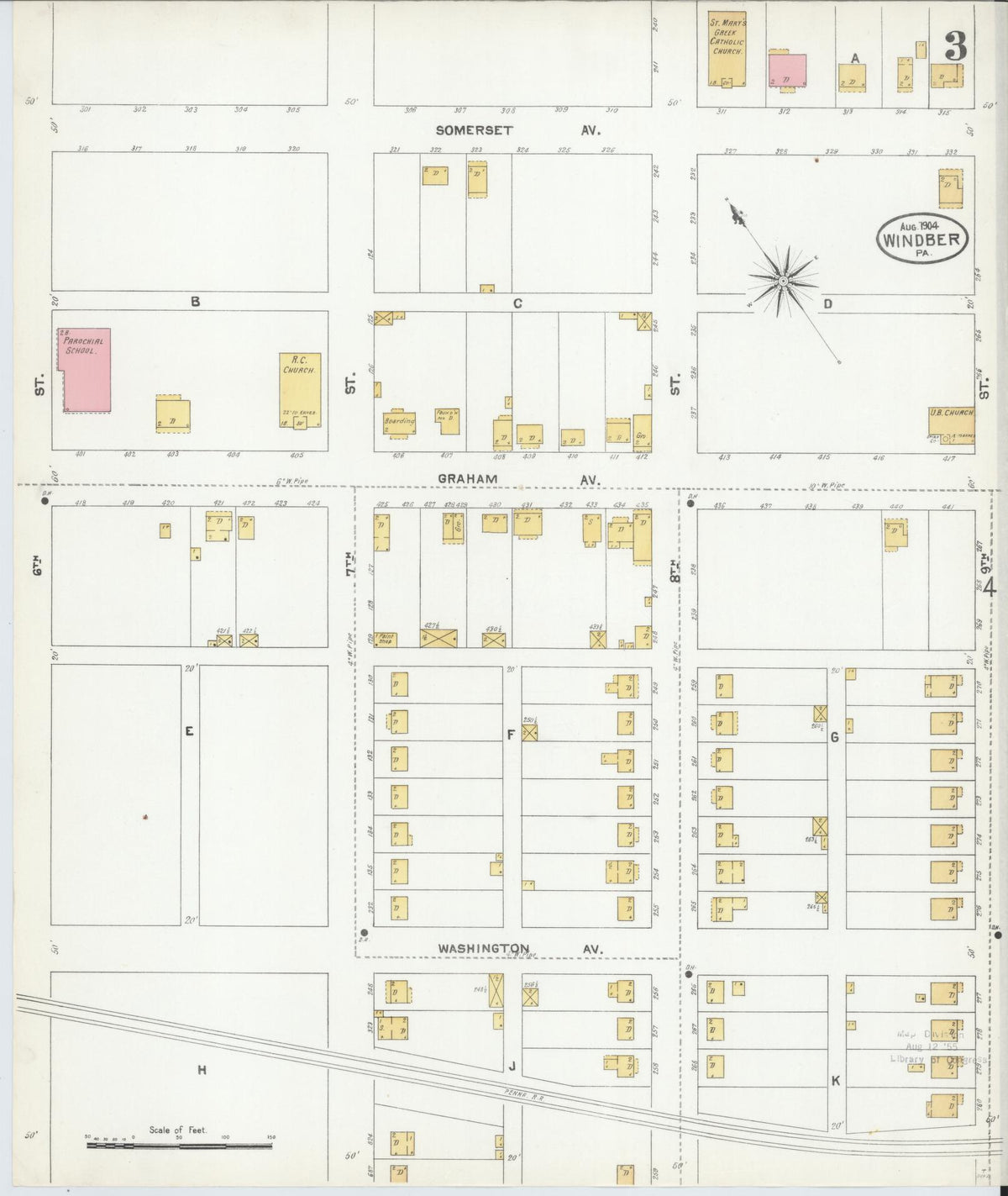 Sanborn Fire Insurance Map from Windber, Somerset County, Pennsylvania (1904), Sheet #0003 - Historic Sanborn Fire Insurance Map Print, vintage old map wall art, antique decor, genealogy gift, Pennsylvania Pennsylvania map